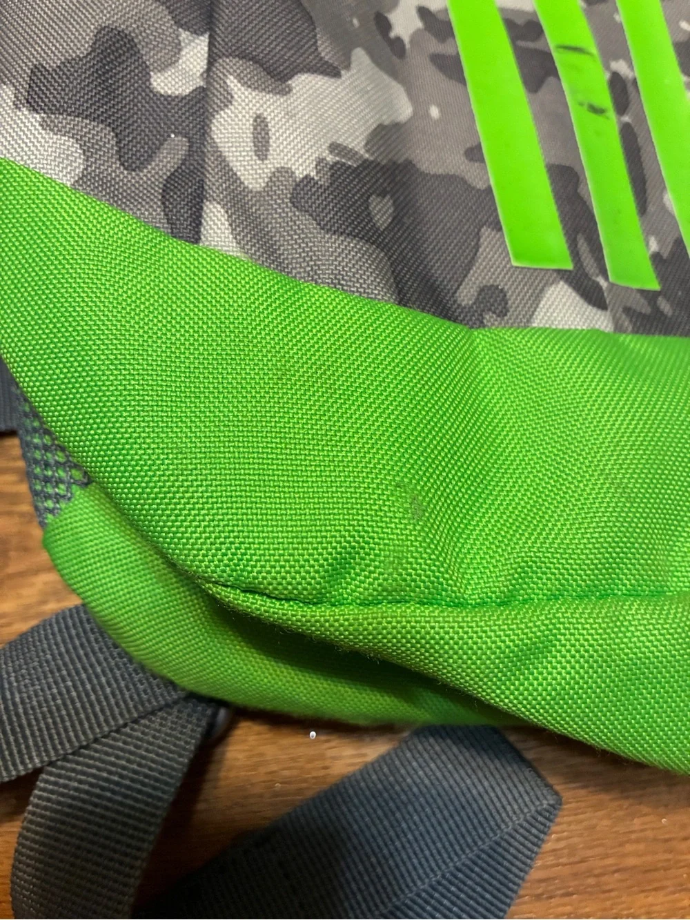 Adidas Gray Camo & Neon Green Athletic Backpack